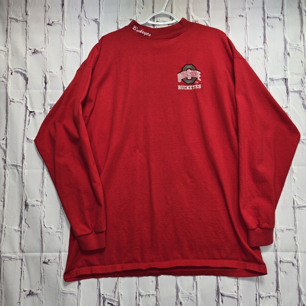 Vintage Ohio State Buckeyes Mock Ling Sleeve Shirt Red Mens Size XL Made In USA